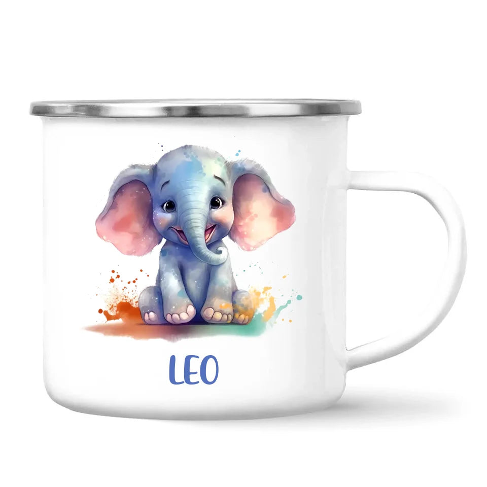 Personalised with Name, Cute Elephant Kids Mug – Customised Animal-Themed Cup for Children – Available in 11oz, 6oz & Enamel Options