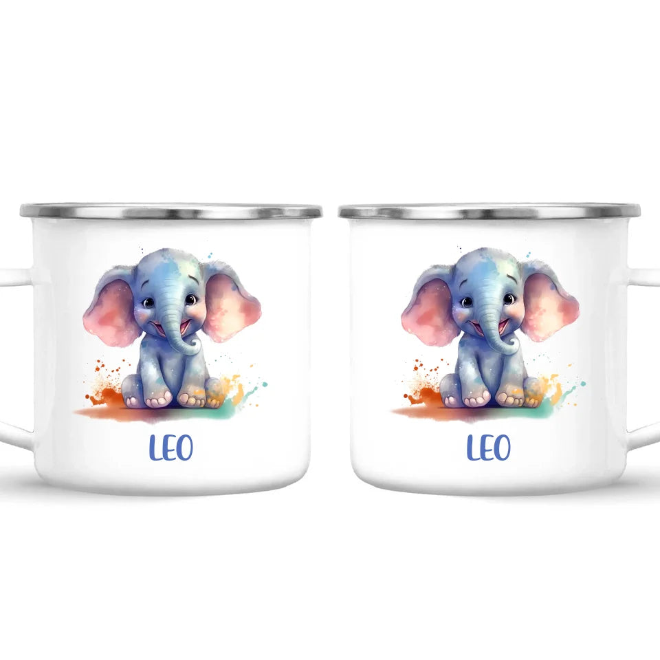 Personalised with Name, Cute Elephant Kids Mug – Customised Animal-Themed Cup for Children – Available in 11oz, 6oz & Enamel Options