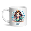 Personalised with Name, Dark-Haired Mermaid Princess Kids Mug – Custom Under-the-Sea Cup for Children – Available in 11oz, 6oz & Enamel