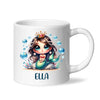 Personalised with Name, Dark-Haired Mermaid Princess Kids Mug – Custom Under-the-Sea Cup for Children – Available in 11oz, 6oz & Enamel