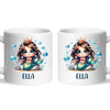 Personalised with Name, Dark-Haired Mermaid Princess Kids Mug – Custom Under-the-Sea Cup for Children – Available in 11oz, 6oz & Enamel