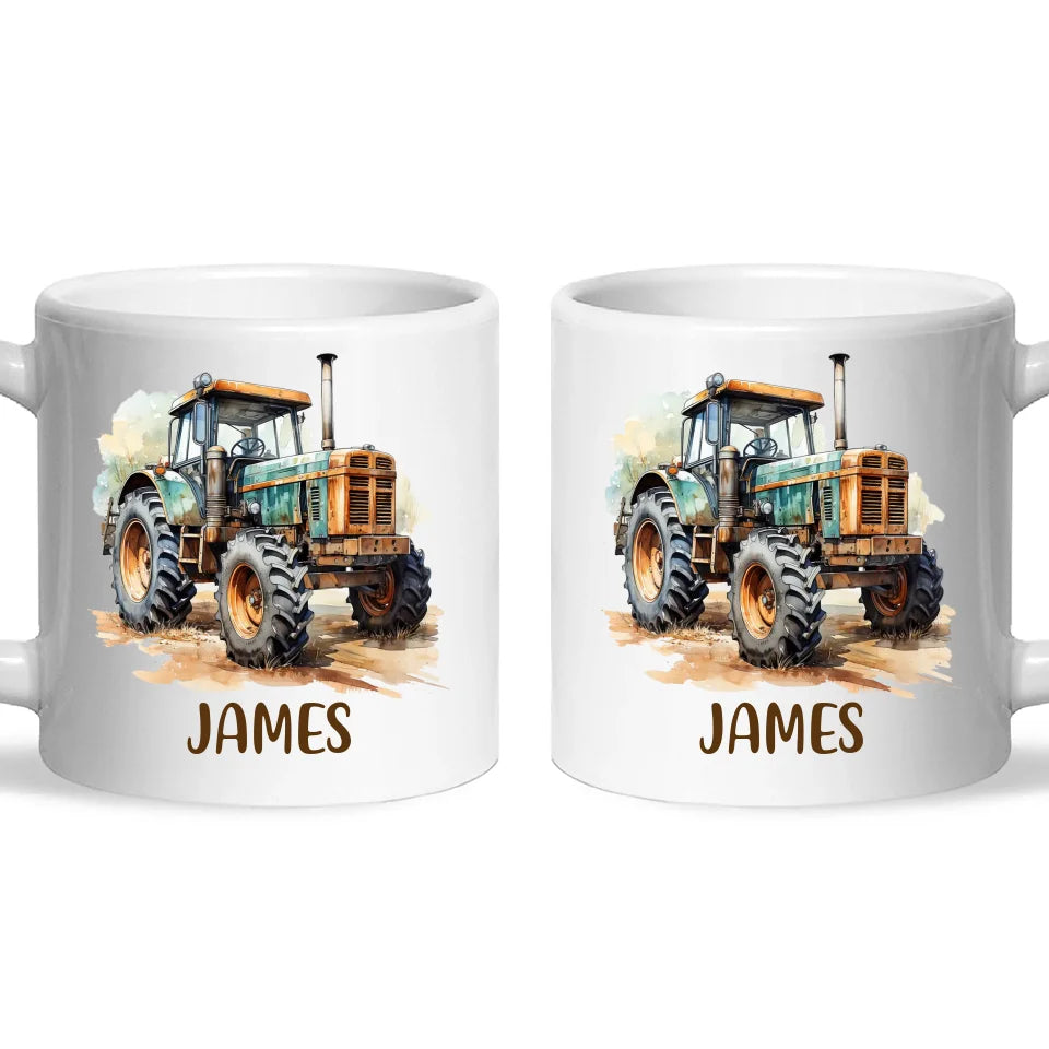 Personalised with Name, Vintage Tractor Kids Mug – Custom Farm Vehicle Cup for Children – Available in 11oz, 6oz & Enamel