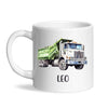 Personalised with Name, Green Dump Truck Kids Mug – Custom Construction Vehicle Cup for Children – Available in 11oz, 6oz & Enamel
