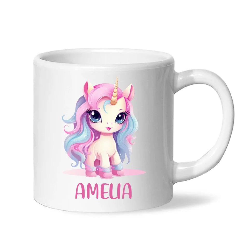 Personalised with Name, Pastel Unicorn Kids Mug – Custom Unicorn Cup for Children – Available in 11oz, 6oz & Enamel