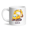 Personalised with Name, Cute Digger Kids Mug – Custom Construction Vehicle Cup for Children – Available in 11oz, 6oz & Enamel Options