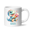 Personalised with Name, Dinosaur Ice Cream Kids Mug – Customised Cute Dino Cup for Children – Available in 11oz, 6oz & Enamel Options