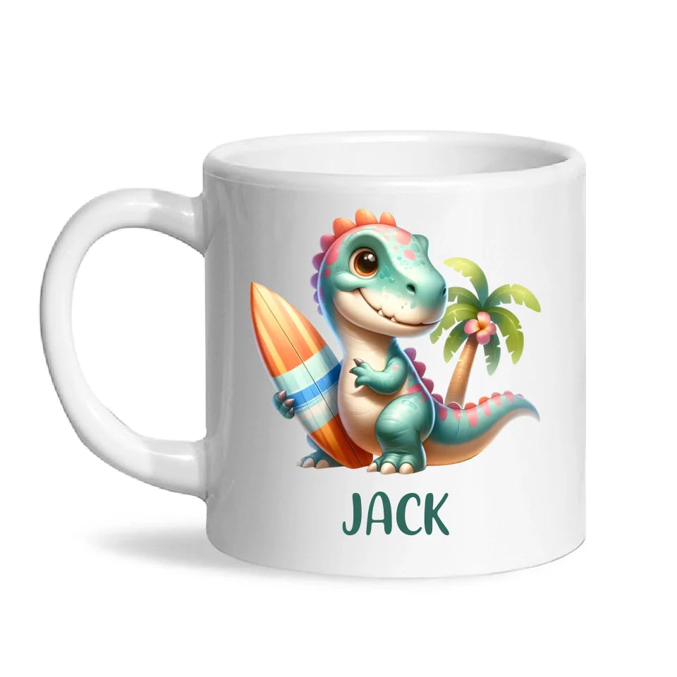 Personalised with Name, Dinosaur Kids Mug – Customised Prehistoric-Themed Cup – Available in 11oz, 6oz & Enamel Options