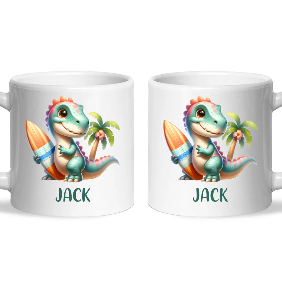 Personalised with Name, Dinosaur Kids Mug – Customised Prehistoric-Themed Cup – Available in 11oz, 6oz & Enamel Options