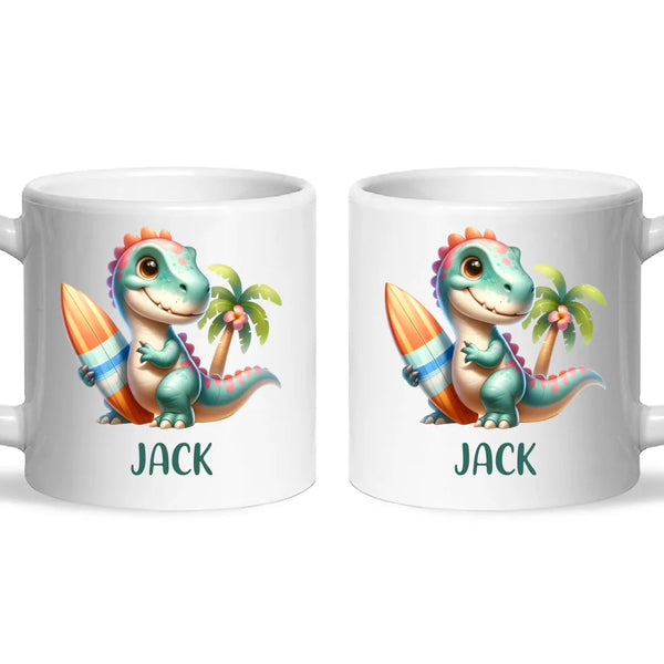 Personalised with Name, Dinosaur Kids Mug – Customised Prehistoric-Themed Cup – Available in 11oz, 6oz & Enamel Options