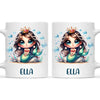 Personalised with Name, Dark-Haired Mermaid Princess Kids Mug – Custom Under-the-Sea Cup for Children – Available in 11oz, 6oz & Enamel
