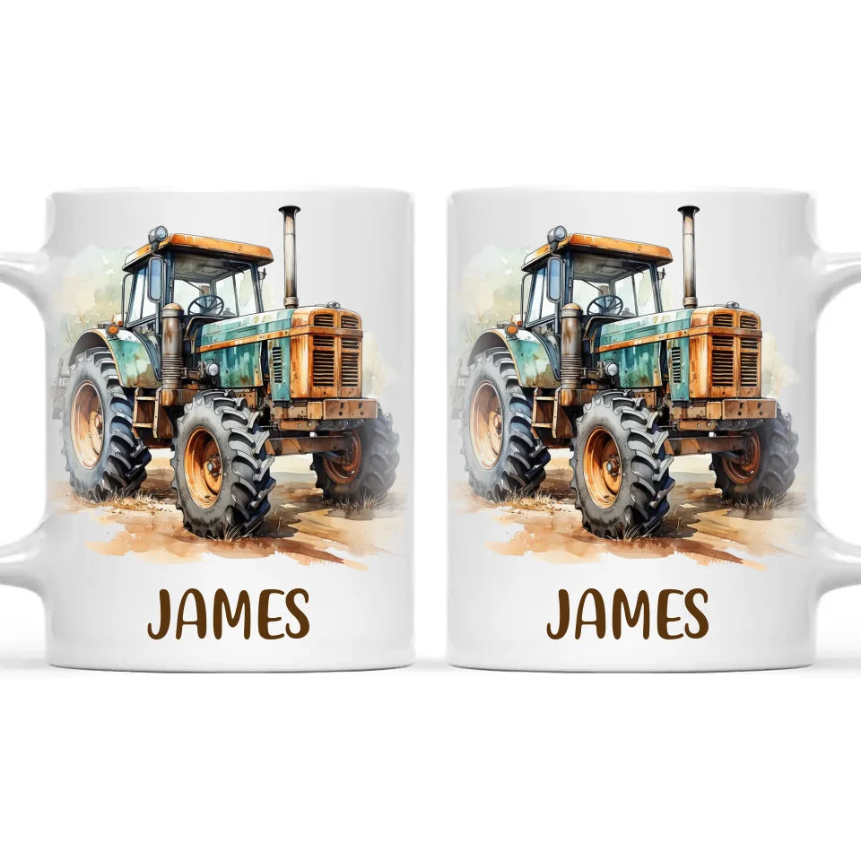 Personalised with Name, Vintage Tractor Kids Mug – Custom Farm Vehicle Cup for Children – Available in 11oz, 6oz & Enamel