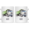 Personalised with Name, Green Dump Truck Kids Mug – Custom Construction Vehicle Cup for Children – Available in 11oz, 6oz & Enamel