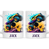 Personalised with Name, Sunset Monster Truck Kids Mug – Custom Off-Road Adventure Cup for Children – Available in 11oz, 6oz & Enamel Options