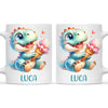 Personalised with Name, Dinosaur Ice Cream Kids Mug – Customised Cute Dino Cup for Children – Available in 11oz, 6oz & Enamel Options