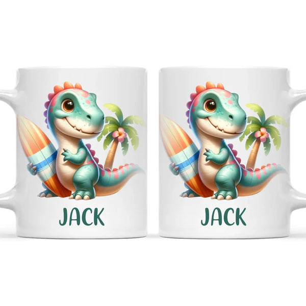 Personalised with Name, Dinosaur Kids Mug – Customised Prehistoric-Themed Cup – Available in 11oz, 6oz & Enamel Options