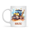 Personalised with Name, Bulldozer Kids Mug – Customised Construction-Themed Cup – Available in 11oz, 6oz & Enamel Options