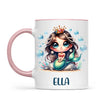 Personalised with Name, Dark-Haired Mermaid Princess Kids Mug – Custom Under-the-Sea Cup for Children – Available in 11oz, 6oz & Enamel