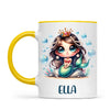 Personalised with Name, Dark-Haired Mermaid Princess Kids Mug – Custom Under-the-Sea Cup for Children – Available in 11oz, 6oz & Enamel