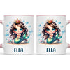 Personalised with Name, Dark-Haired Mermaid Princess Kids Mug – Custom Under-the-Sea Cup for Children – Available in 11oz, 6oz & Enamel