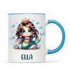 Personalised with Name, Dark-Haired Mermaid Princess Kids Mug – Custom Under-the-Sea Cup for Children – Available in 11oz, 6oz & Enamel