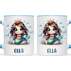 Personalised with Name, Dark-Haired Mermaid Princess Kids Mug – Custom Under-the-Sea Cup for Children – Available in 11oz, 6oz & Enamel