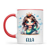 Personalised with Name, Dark-Haired Mermaid Princess Kids Mug – Custom Under-the-Sea Cup for Children – Available in 11oz, 6oz & Enamel