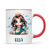 Personalised with Name, Dark-Haired Mermaid Princess Kids Mug – Custom Under-the-Sea Cup for Children – Available in 11oz, 6oz & Enamel