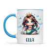 Personalised with Name, Dark-Haired Mermaid Princess Kids Mug – Custom Under-the-Sea Cup for Children – Available in 11oz, 6oz & Enamel