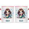 Personalised with Name, Dark-Haired Mermaid Princess Kids Mug – Custom Under-the-Sea Cup for Children – Available in 11oz, 6oz & Enamel