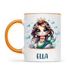 Personalised with Name, Dark-Haired Mermaid Princess Kids Mug – Custom Under-the-Sea Cup for Children – Available in 11oz, 6oz & Enamel