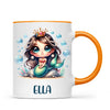 Personalised with Name, Dark-Haired Mermaid Princess Kids Mug – Custom Under-the-Sea Cup for Children – Available in 11oz, 6oz & Enamel