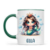 Personalised with Name, Dark-Haired Mermaid Princess Kids Mug – Custom Under-the-Sea Cup for Children – Available in 11oz, 6oz & Enamel