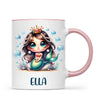 Personalised with Name, Dark-Haired Mermaid Princess Kids Mug – Custom Under-the-Sea Cup for Children – Available in 11oz, 6oz & Enamel