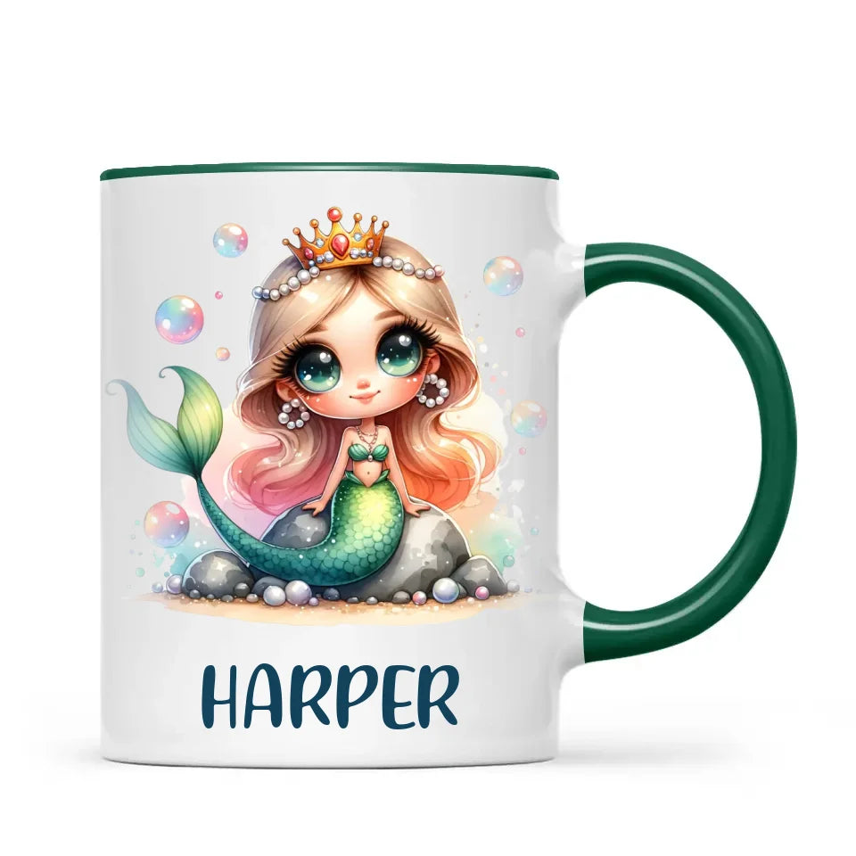 Personalised with Name, Mermaid Princess Kids Mug – Custom Ocean Fantasy Cup for Children – Available in 11oz, 6oz & Enamel