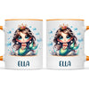Personalised with Name, Dark-Haired Mermaid Princess Kids Mug – Custom Under-the-Sea Cup for Children – Available in 11oz, 6oz & Enamel