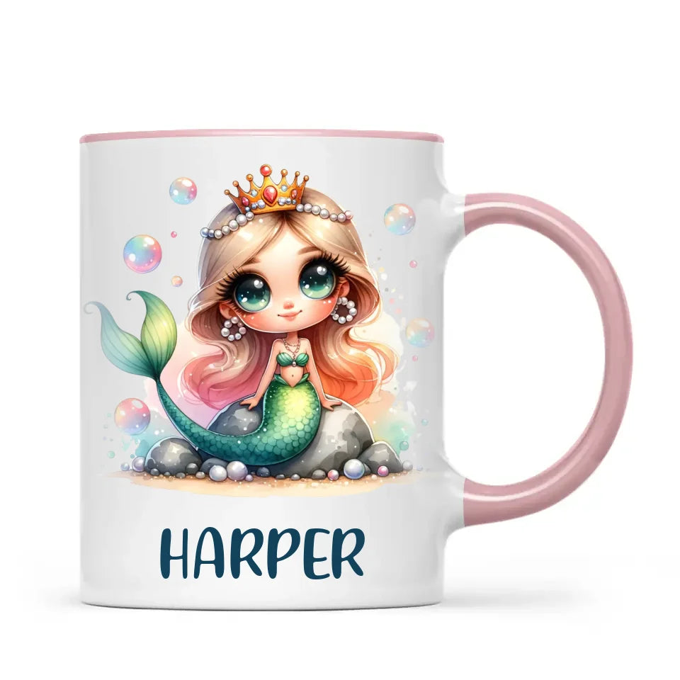 Personalised with Name, Mermaid Princess Kids Mug – Custom Ocean Fantasy Cup for Children – Available in 11oz, 6oz & Enamel