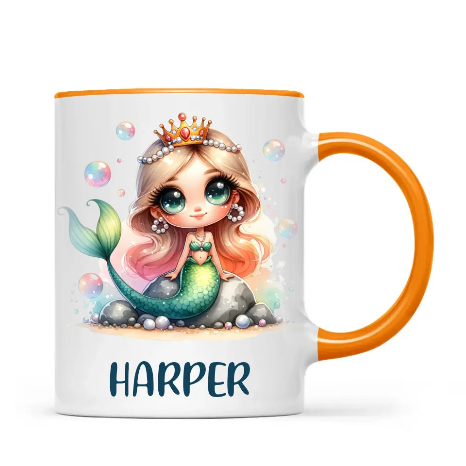 Personalised with Name, Mermaid Princess Kids Mug – Custom Ocean Fantasy Cup for Children – Available in 11oz, 6oz & Enamel