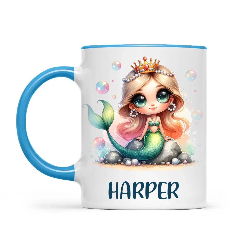 Personalised with Name, Mermaid Princess Kids Mug – Custom Ocean Fantasy Cup for Children – Available in 11oz, 6oz & Enamel