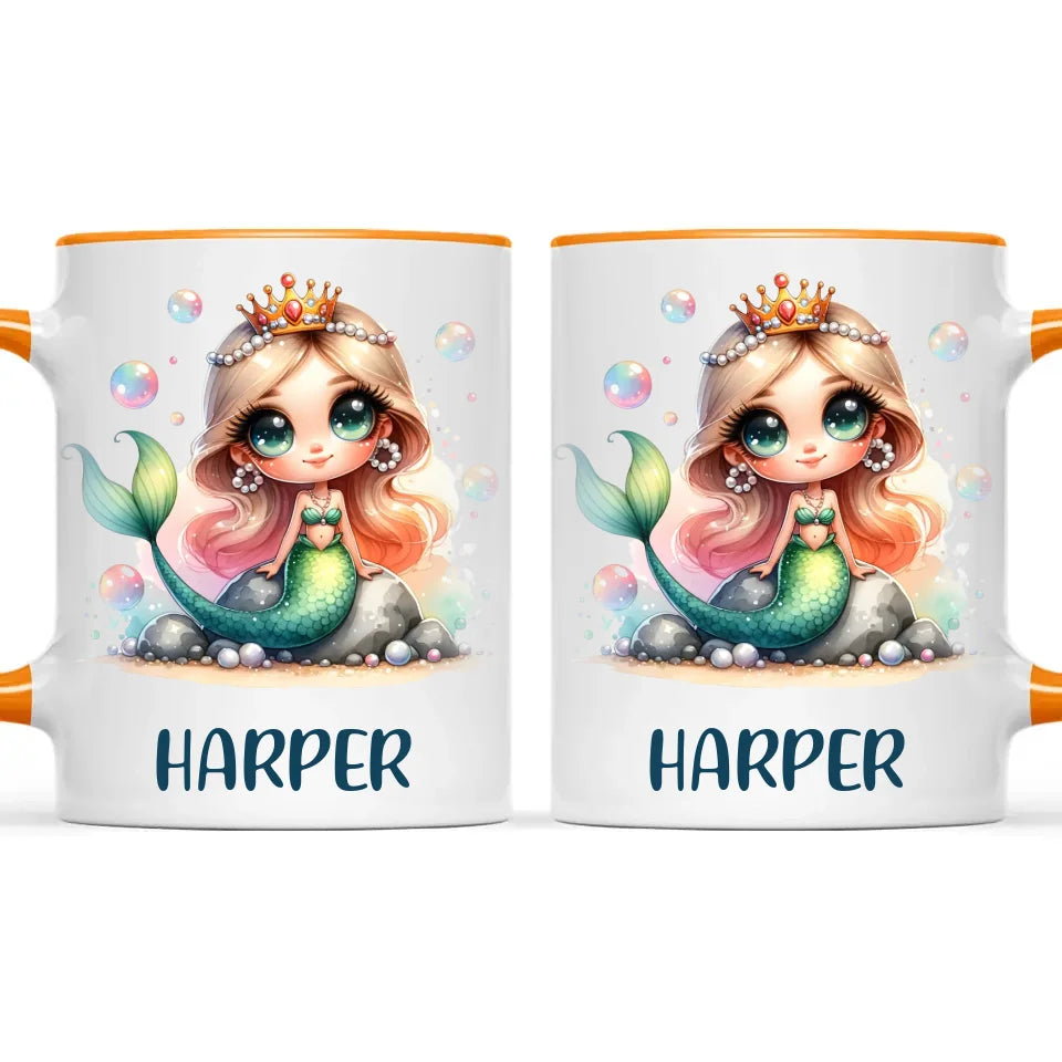 Personalised with Name, Mermaid Princess Kids Mug – Custom Ocean Fantasy Cup for Children – Available in 11oz, 6oz & Enamel