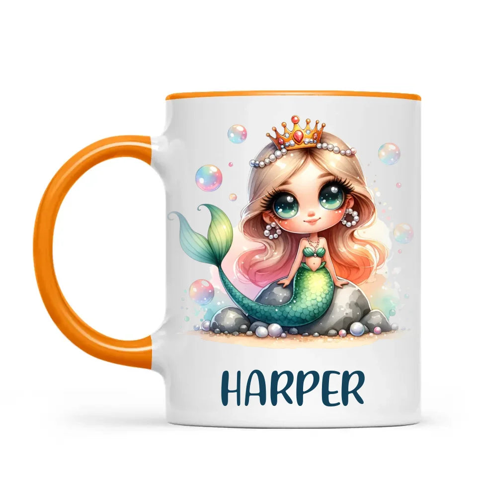 Personalised with Name, Mermaid Princess Kids Mug – Custom Ocean Fantasy Cup for Children – Available in 11oz, 6oz & Enamel