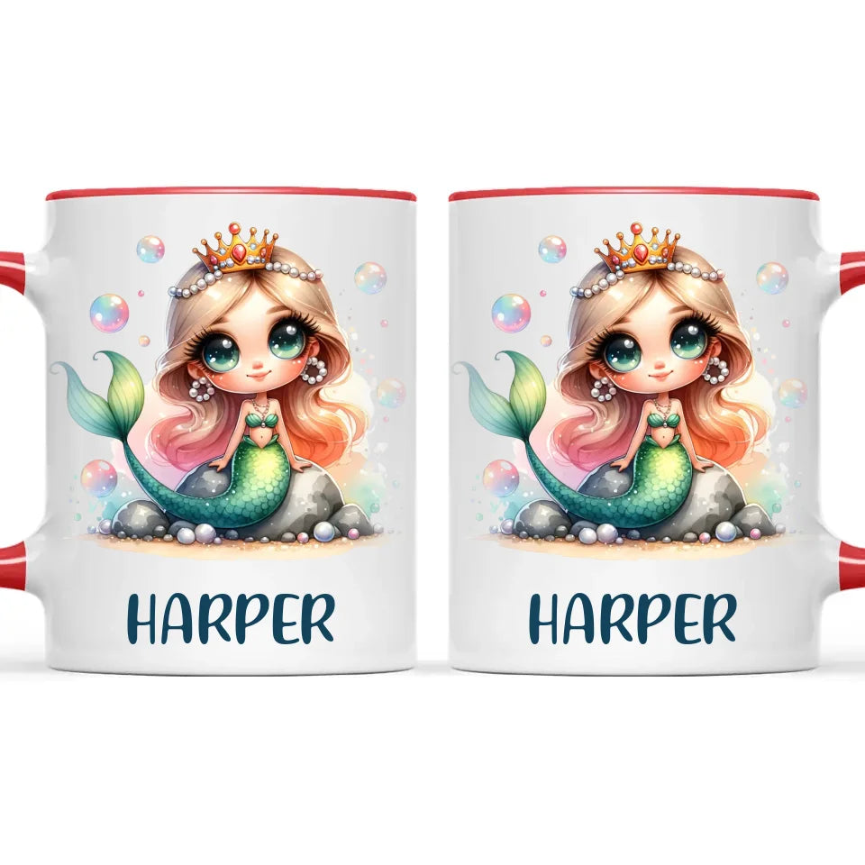 Personalised with Name, Mermaid Princess Kids Mug – Custom Ocean Fantasy Cup for Children – Available in 11oz, 6oz & Enamel