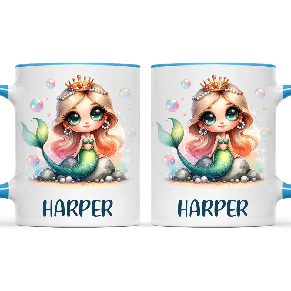 Personalised with Name, Mermaid Princess Kids Mug – Custom Ocean Fantasy Cup for Children – Available in 11oz, 6oz & Enamel