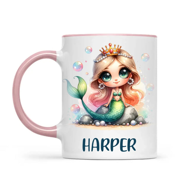 Personalised with Name, Mermaid Princess Kids Mug – Custom Ocean Fantasy Cup for Children – Available in 11oz, 6oz & Enamel