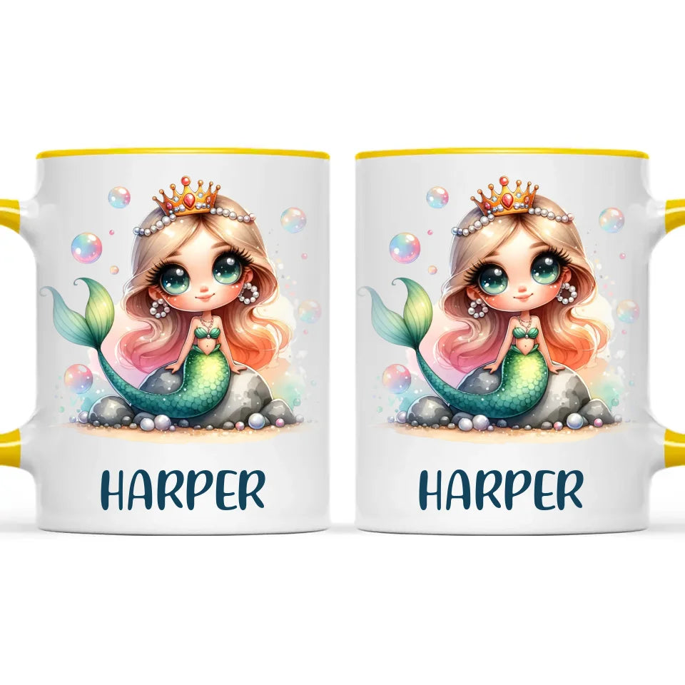 Personalised with Name, Mermaid Princess Kids Mug – Custom Ocean Fantasy Cup for Children – Available in 11oz, 6oz & Enamel