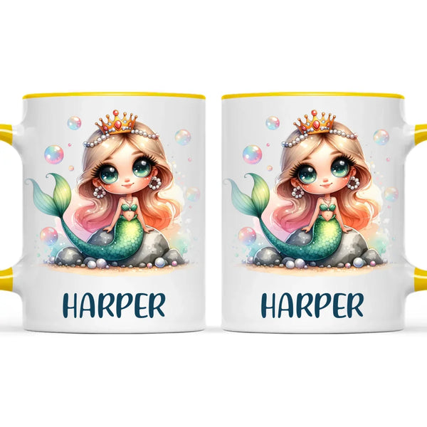 Personalised with Name, Mermaid Princess Kids Mug – Custom Ocean Fantasy Cup for Children – Available in 11oz, 6oz & Enamel