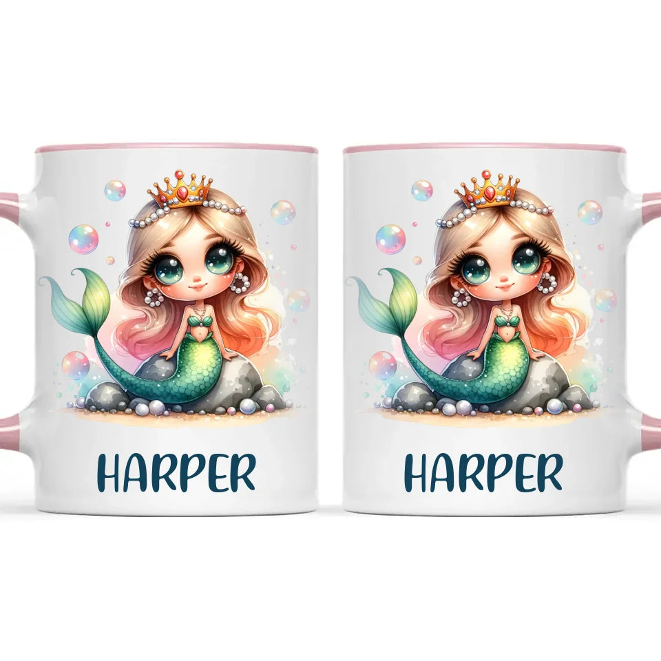 Personalised with Name, Mermaid Princess Kids Mug – Custom Ocean Fantasy Cup for Children – Available in 11oz, 6oz & Enamel