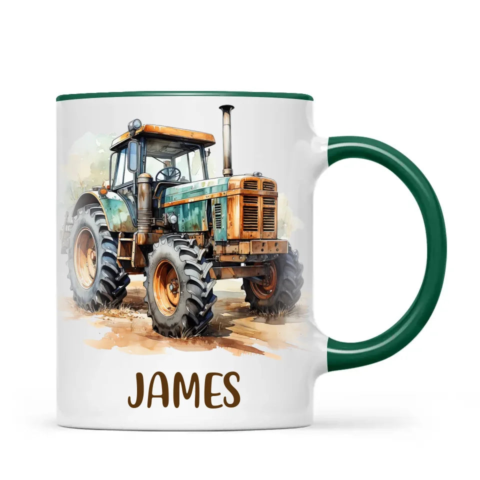 Personalised with Name, Vintage Tractor Kids Mug – Custom Farm Vehicle Cup for Children – Available in 11oz, 6oz & Enamel