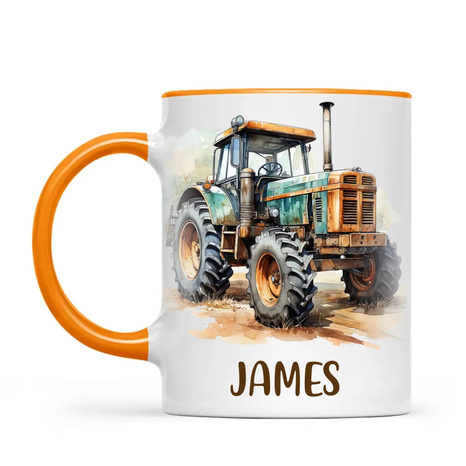 Personalised with Name, Vintage Tractor Kids Mug – Custom Farm Vehicle Cup for Children – Available in 11oz, 6oz & Enamel