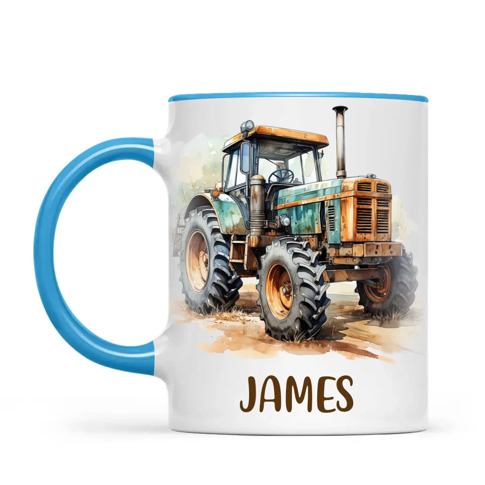 Personalised with Name, Vintage Tractor Kids Mug – Custom Farm Vehicle Cup for Children – Available in 11oz, 6oz & Enamel