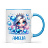 Personalised with Name, Blue Mermaid Princess Kids Mug – Custom Under the Sea Cup for Children – Available in 11oz, 6oz & Enamel